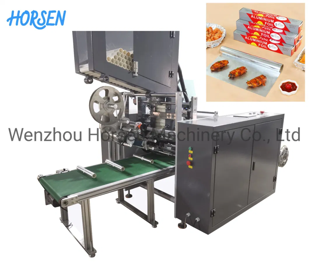 Automatic Aluminum Food Catering Foil Baking Paper Silicon Paper Thermal Paper Roll Slitter Rewinder with Auto Label and Hotmelt Glue China Factory Low Price