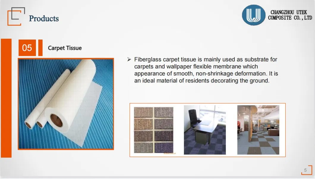 Fiberglass Surface Tissue Mat Glass Veil Thickness 0.6mm for Battery Separator Substrate